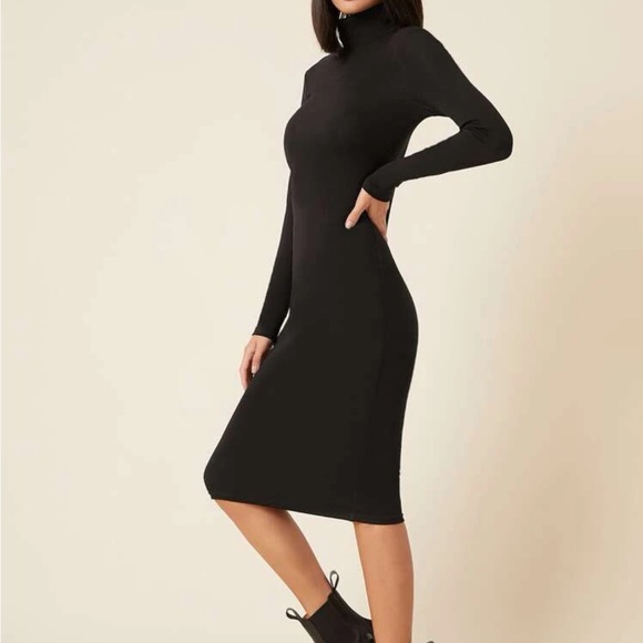 🆕 SHEIN BASICS Cotton High Neck Solid Bodycon Dress - Picture 3 of 5